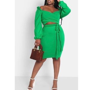 Peasant Wrap Top & Mini Bodycon Skirt Set